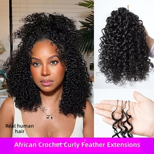 Parrucca con trecce a rotolo piccolo, in capelli umani Remy africani, a doppia trama, non permanente, con trama singola, stile europeo-americano, per un look disordinato, con piume all'uncinetto - Product Image 6