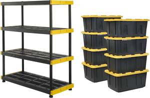 Étagère murale en plastique noir et jaune, robuste, 5 niveaux, revêtement en poudre, protection contre la corrosion, conception sans boulons, avec roulettes - Product Image 2