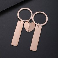 Valentijnsdag jubileum cadeau paar cadeau roestvrijstalen rechthoekig hart gepersonaliseerd laser UV-print logo naam sleutelhanger in bulk