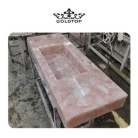 Pierre de quartz rose personnalisée, comptoir de salle de bain rétroéclairé en quartzite, pierre translucide, plan de toilette en quartz rose, lavabo