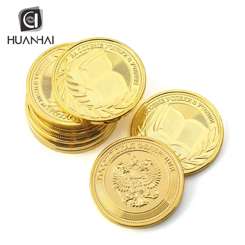 Moneda de metal de aleación de aluminio de oro brillante, logo 3D de fundición a presión personalizada