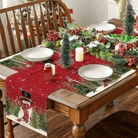 Chemin de table de Noël imprimé bonhomme de neige, décoration de table de fête, style rustique campagnard, pour cuisine