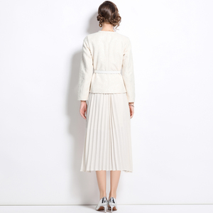 Elegant Women's Temperament Autumn New Set Coarse Flower <strong>Coat</strong>+chiffon Half <strong>Skirt</strong> Two-piece Dress Set - Product Image 4