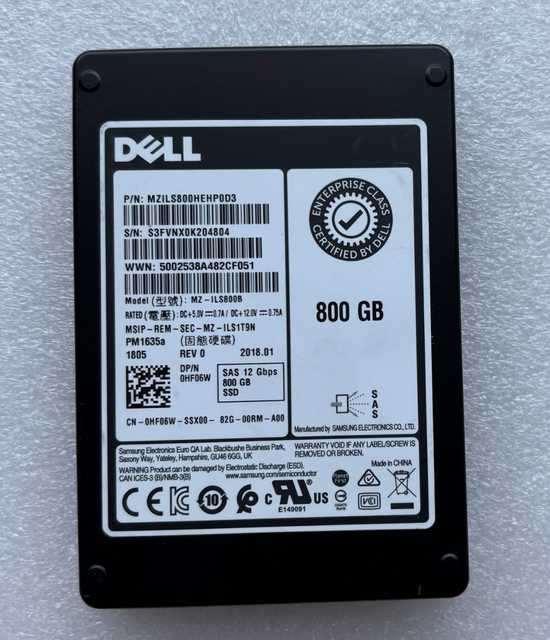 Fast Ship 0HF06W PM1635A 800GB Solid State Drive 2.5" SAS 12Gb/S Internal SSD MZILS800HEHP0D3
