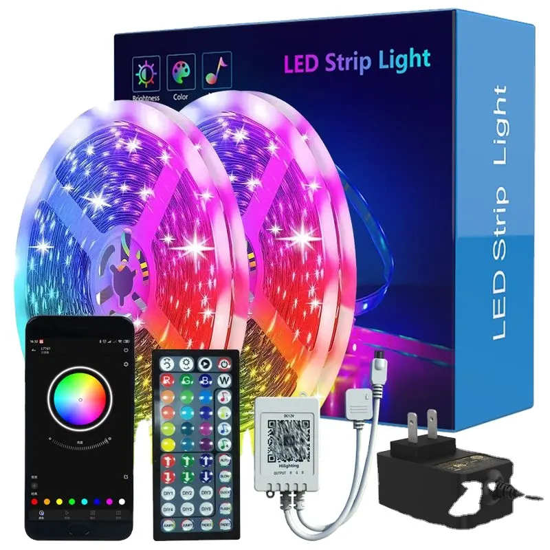 Smart Bluetooth LED Strip Light Self Adhesive 5050 Music Colorful rgb Ambiance Flexible Low Voltage 12v Strip Light Kit