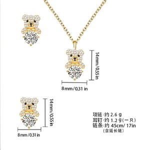 Conjunto de pendientes y collar estilo oso perla brillante, joyería de aleación de cobre, regalo para mujer, conjuntos de joyería de moda - Product Image 5