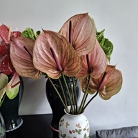 Sentuhan asli Anthuriums tunggal PU bunga sutra buatan sentuhan asli Anthuriums untuk Natal pernikahan Paskah Hari Valentine