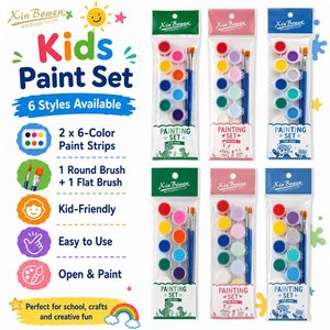 Xin Bowen Set di Pittura Acrilica <span class=keywords><strong>con</strong></span> Motivi Cartoon, 5ML, Colori Metallici/Macaron o <span class=keywords><strong>Acrilici</strong></span>, 12 Colori in 2 Strisce <span class=keywords><strong>con</strong></span> 2 Pennelli - Product Image 1