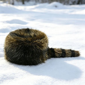 Gorro de invierno cálido de piel sintética con cola, estilo mapache a rayas, gorro ruso esponjoso tipo cosaco, venta al por mayor, MOQ bajo, para personalización - Product Image 4