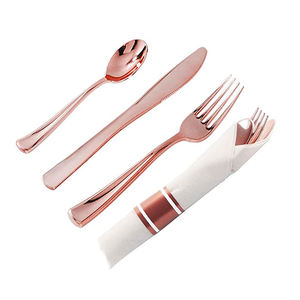 Juego <span class=keywords><strong>de</strong></span> Cubiertos Desechables <span class=keywords><strong>de</strong></span> Plástico Dorado y Oro Rosa <span class=keywords><strong>de</strong></span> Lujo con Platos y Vasos, Resistentes, Elegantes, para Bodas y Fiestas, con Logotipo Personalizado - Product Image 6