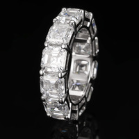 Cincin Pernikahan Perak Sterling S925 Berhiaskan Moissanite 1CT Potongan Asscher, Model Full Eternity Band dengan Setting Prong Satu Baris, Dapat Ditumpuk, untuk Wanita