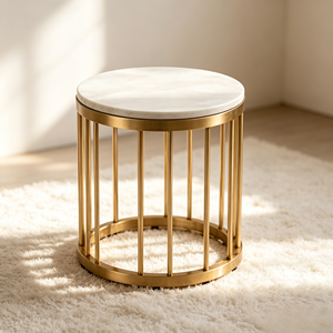 Modern <b>Round</b> Glass Coffee <b>Table</b> with <b>Gold</b> Metal Base 2-in-1 Contemporary Living Room Furniture - Product Image 5