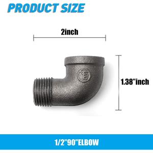Codo de montaje de tubería de <span class=keywords><strong>90</strong></span> grados para el hogar NPT macho <span class=keywords><strong>X</strong></span> NPT codo hembra roscado de hierro maleable negro fundido para tubería de plomería Steampunk - Product Image 2