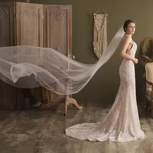 S4898F High Quality Custom Wholesale Simple Wedding Headwear Long Trailing Tulle wedding veils bridal lace