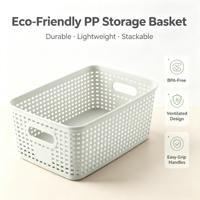 Paniers de rangement en plastique tissé PP avec poignées, empilables, organisateur domestique pour garde-manger, bureau, armoire de cuisine, conteneur ventilé