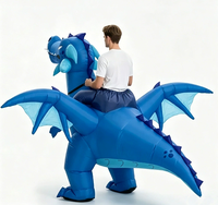 Costume de dinosaure bleu gonflable à enfiler pour Halloween, fête, cosplay, spectacle, tenue de personnage portable