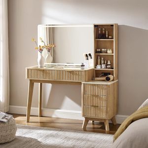 SENYU Coiffeuse moderne en chêne avec miroir éclairé et tiroirs de rangement pour chambre à coucher - Product Image 1