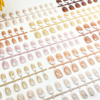 Nouvelles Faux Ongles Prédécoupés de Luxe Style Américain, Forme Cercueil Courte, Effet Œil de Chat, Perles de Verre Scintillantes