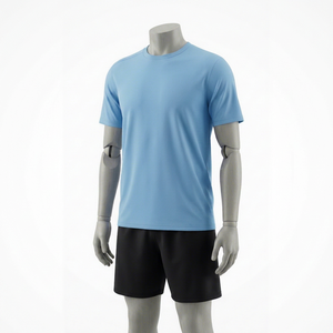 Men's Customizable Crew Neck/Short Sleeve Polyester T-Shirt Blue Shorts Set-Breathable Quick Dry Soccer Apparel Custom Team Name - Product Image 1