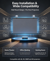 Compatible con Todos los Proyectores, Pantalla de Proyección Enrollable Económica de 60, 72, 84, 100, 120, 150 Pulgadas, 16:9, Proyector de Video Portátil para Películas