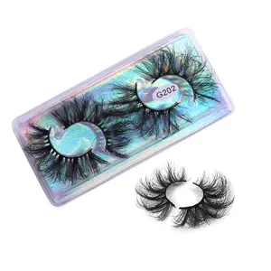 2 Pair/Boxed 8D 25mm False Eyelashes Bulk Fluffy Messy Thick Lashes Long With Transparent Box Package Laser Background