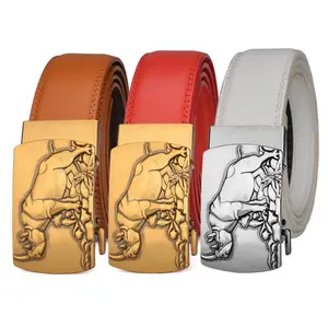 High quality customized zinc alloy second class cow leather rhino head automatic belt