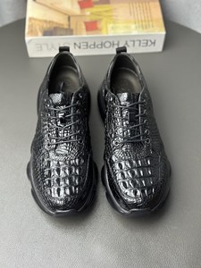 Zapatillas Casuales de Cuero para Hombre - Diseño en Piel de Cocodrilo 100% Negra con Suela Gruesa, Ligeras y Cómodas para Caminar - Product Image 4