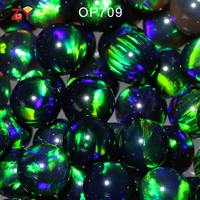 OP709 Perles d'opale de galaxie de feu vert opale noire/Perle d'opale Gilson coupe boule/Pierre d'opale sans résine compatible avec le verre COE33