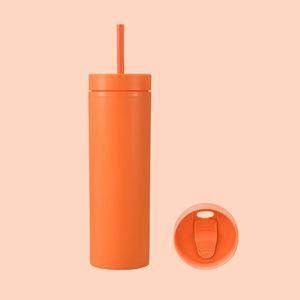16Oz <b>Plastic</b> Double Wall Black Plain Matte Colored Acrylic Skinny Tumbler <b>Cups</b> With Straw - Product Image 5
