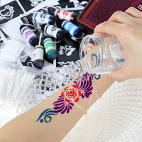Kit d'Encre de Tatouage Temporaire Étanche GP Tendance 9 Couleurs avec Pochoirs au Henné et Autocollants pour Enfants, Femmes, Mains et Jambes