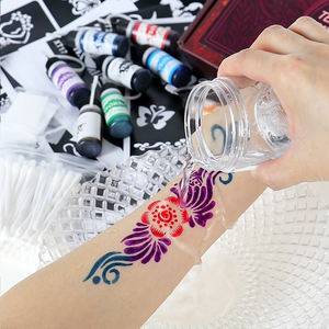 Kit di inchiostro per tatuaggi temporanei impermeabili alla moda GP, 9 colori, con adesivi stencil all'henné per bambini, donne, mani e gambe - Product Image 6