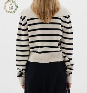 KD Fabricant de tricot OEM ODM personnalisé Tricots Col roulé Manches longues Rayure Sailor <span class=keywords><strong>Pull</strong></span> à fermeture éclair <span class=keywords><strong>Pull</strong></span> pour femmes - Product Image 4