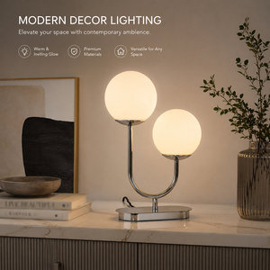 Modern Double Globe Table <b>Lamp</b> Frosted Glass Shade Polished Steel Bedside Desk <b>Lamp</b> OEM ODM Lighting Factory - Product Image 2