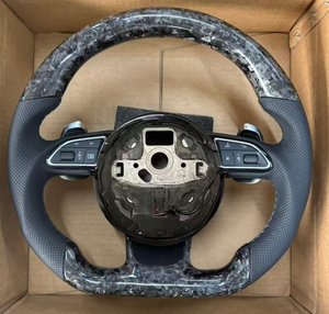 Volante Deportivo de Fibra de Carbono Forjado en <span class=keywords><strong>Blanco</strong></span> y Negro Personalizado Premium para <span class=keywords><strong>Audi</strong></span> A3 A4 S4 RS5 RS6 RS7 SQ5 Q7 Q8 A5 A6 A7 A8 A4 B9 Q3 Q5 - Product Image 1