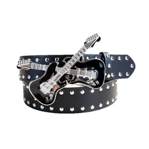 Cinturón Retro de Mezclilla para Mujer con Correa de PU, Hebilla de Aleación en Forma de Guitarra, Estilo Casual Rock-Punk, 110 cm de Largo, 3.8 cm de Ancho, Personalizable - Product Image 5
