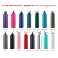 Bouteille isotherme portable en acier inoxydable 304 de 1000 ml, style américain, isolation sous vide, maintien au chaud de 6 à 12 heures pour l'extérieur