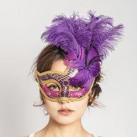 Costume drôle Cosplay masque carnaval vénitien masque de mascarade plume d'autruche masque de fête pour fête vacances approvisionnement décor de noël