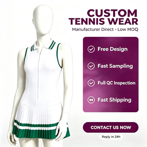Abito sportivo da <span class=keywords><strong>donna</strong></span> a mezza zip con gonna a pieghe, pantaloncini anti-esposizione integrati, a righe, con tasche laterali - Product Image 1