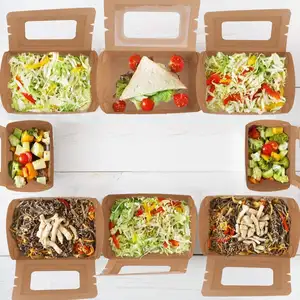 Kotak kertas Kraft sekali pakai mengeluarkan wadah makanan Kraft wadah kertas khusus untuk Kue Muffin Salad