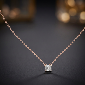 Collier pendentif en or rose 10K avec diamant de laboratoire taille Asscher, chaîne minimaliste plaquée or rose, unisexe, pour soirée - Product Image 3