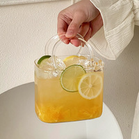 Gobelet en verre transparent créatif en forme de sac à main avec paille pour boissons nomades, tasse à jus INS, mug en verre