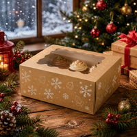 Boîte à cupcakes écologique sur le thème de Noël avec doublure en papier doré, en carton, avec fenêtre transparente