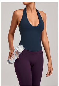 RUIQUIWN <span class=keywords><strong>Haut</strong></span> de sport personnalisé pour femme à séchage rapide, col halter, dos creux, respirant, pour le fitness, le yoga et l'entraînement - Product Image 3