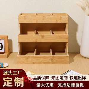 <b>Bamboo</b> Tea Bag Storage Box Three Tier Multi Compartment Desktop Organizer For Kitchen Coffee Shop Use Natural Color 27x17x24.5cm - Product Image 5