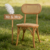 Silla de Comedor de Diseño Moderno Estilo Granja, Silla de Ratán de Madera Maciza Vintage, Silla de Comedor Bjflamingo con Respaldo y Patas de Madera