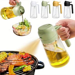 Vente en gros de flacons distributeurs d'huile d'olive en verre 2 en 1 de 470 ml, flacon d'huile en verre épais <span class=keywords><strong>pour</strong></span> la cuisine, grande capacité, flacon pulvérisateur d'huile d'olive - Product Image 1