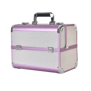 WETRUST multi trayers purple Aluminum silver makeup briefcase professional travel shining storage beauty case make up