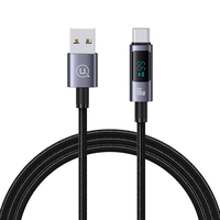 USAMS kabel pengisi daya USB C, keluaran baru 66W pengisian cepat kabel C aluminium Aloi tampilan Digital Tipe C UNTUK Samsung Huawei