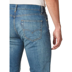 กางเกงยีนส์ขาตรงสำหรับผู้ชาย, กางเกงลำลองสีน้ำเงินยืดสูงปานกลางทนทานสวมใส่ได้ทุกวัน - Product Image 5