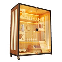 Villa pour chat en bois avec balcon, cage pour chat, lit gain de place, maison de luxe légère pour chat, idéale pour petits appartements et maisons multi-chats